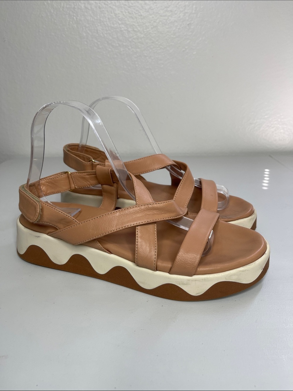 Ancient Greek Leather Sandals Wave Detail Sandals In Neutral Size EU 40 US 10